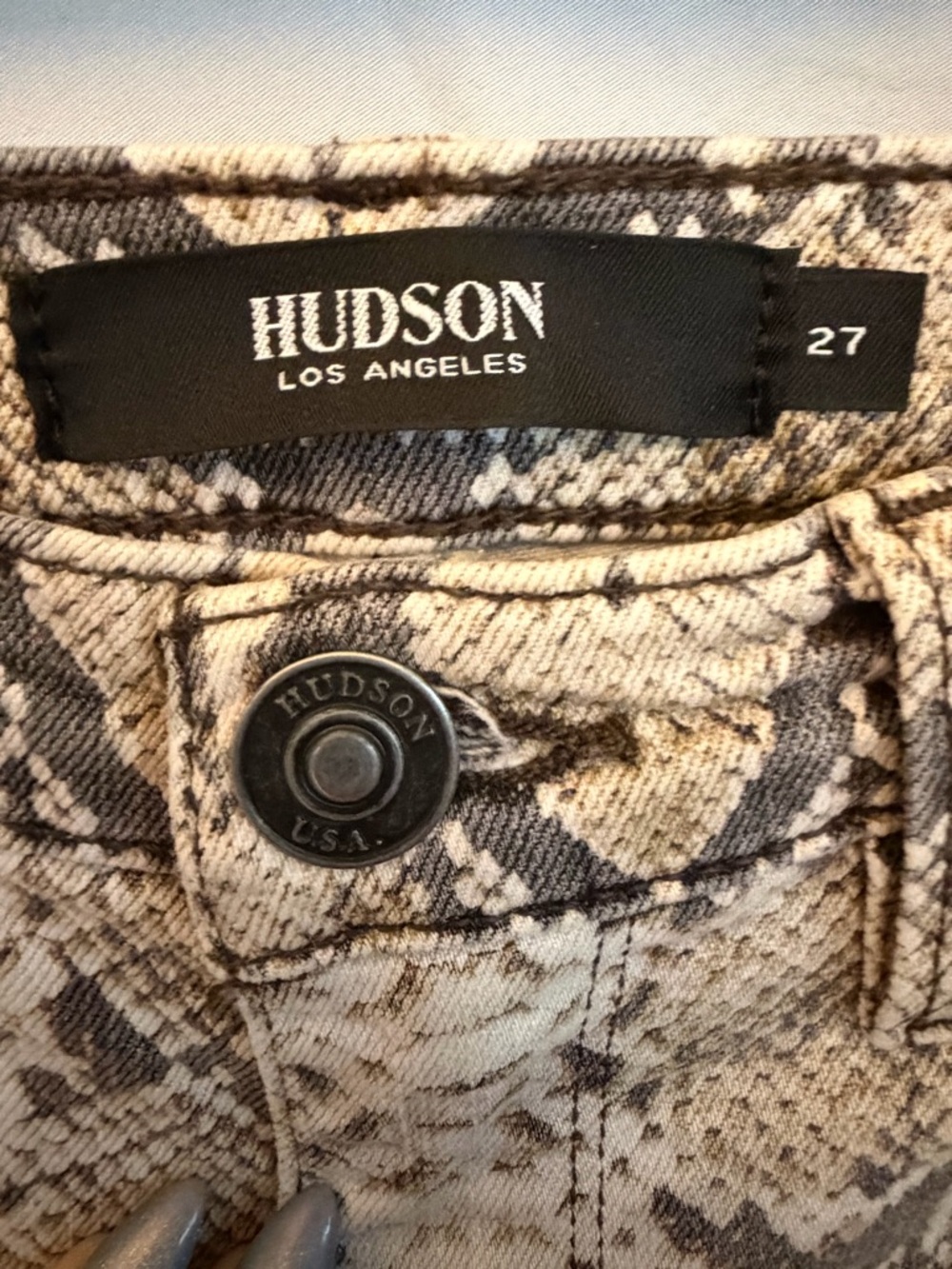 27 Hudson Jeans Beige & Black Snake-Print Skinny Jeans Jeggings - Picture 3 of 4